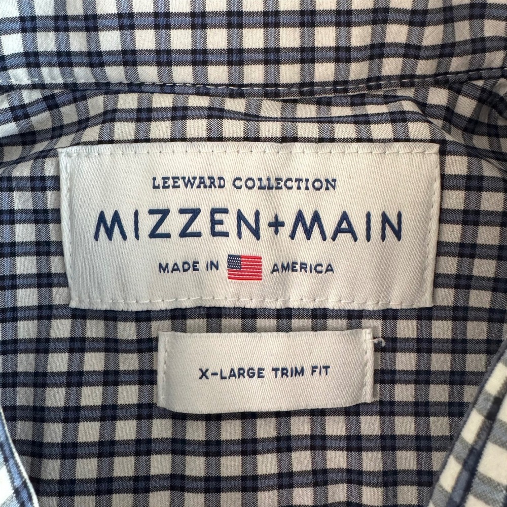 Mizzen+Main XL Trim Fit Blue White Gingham Men's Leeward Collection Dress Shirt - Picture 4 of 10